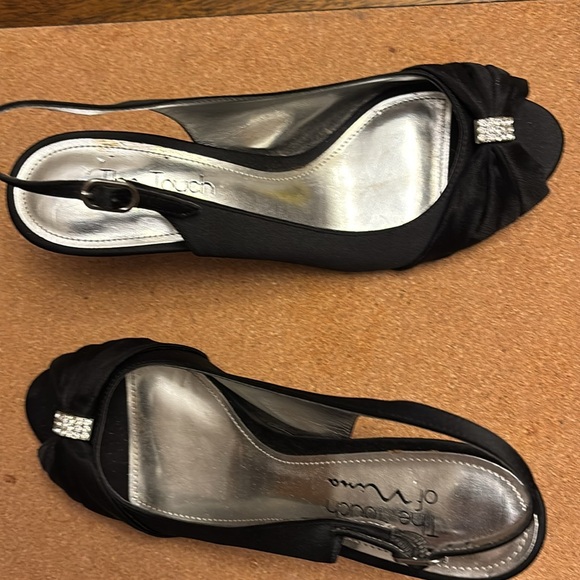 Beautiful satin open toe heels with rhinestone accent. - Picture 3 of 8